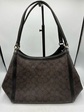 Coach Brown Signature Canvas Shoulder Bag with Black Trim NEW
